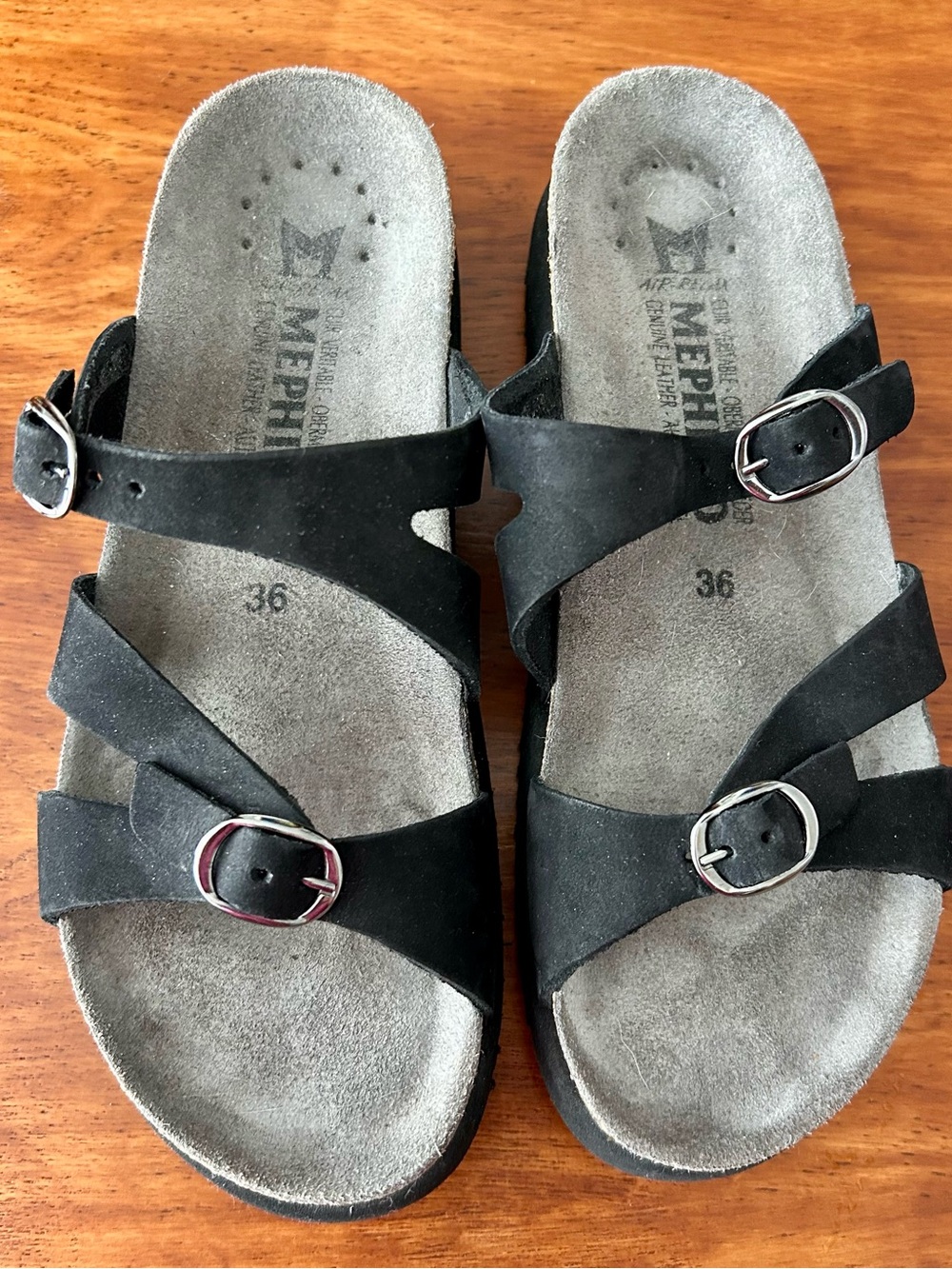 Mephisto Hannel Women's Black Suede Buckle Slide Sandals